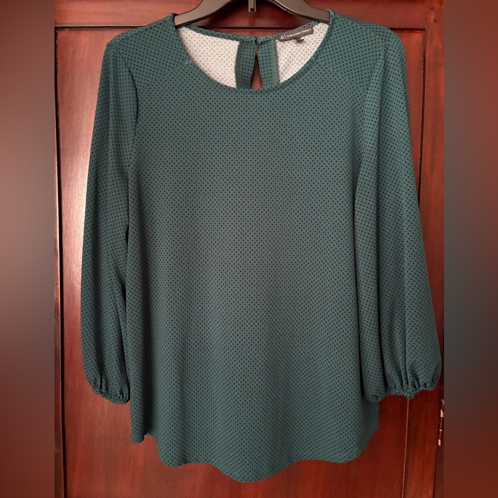 Adrianna Papell Green Top with Black polka dots